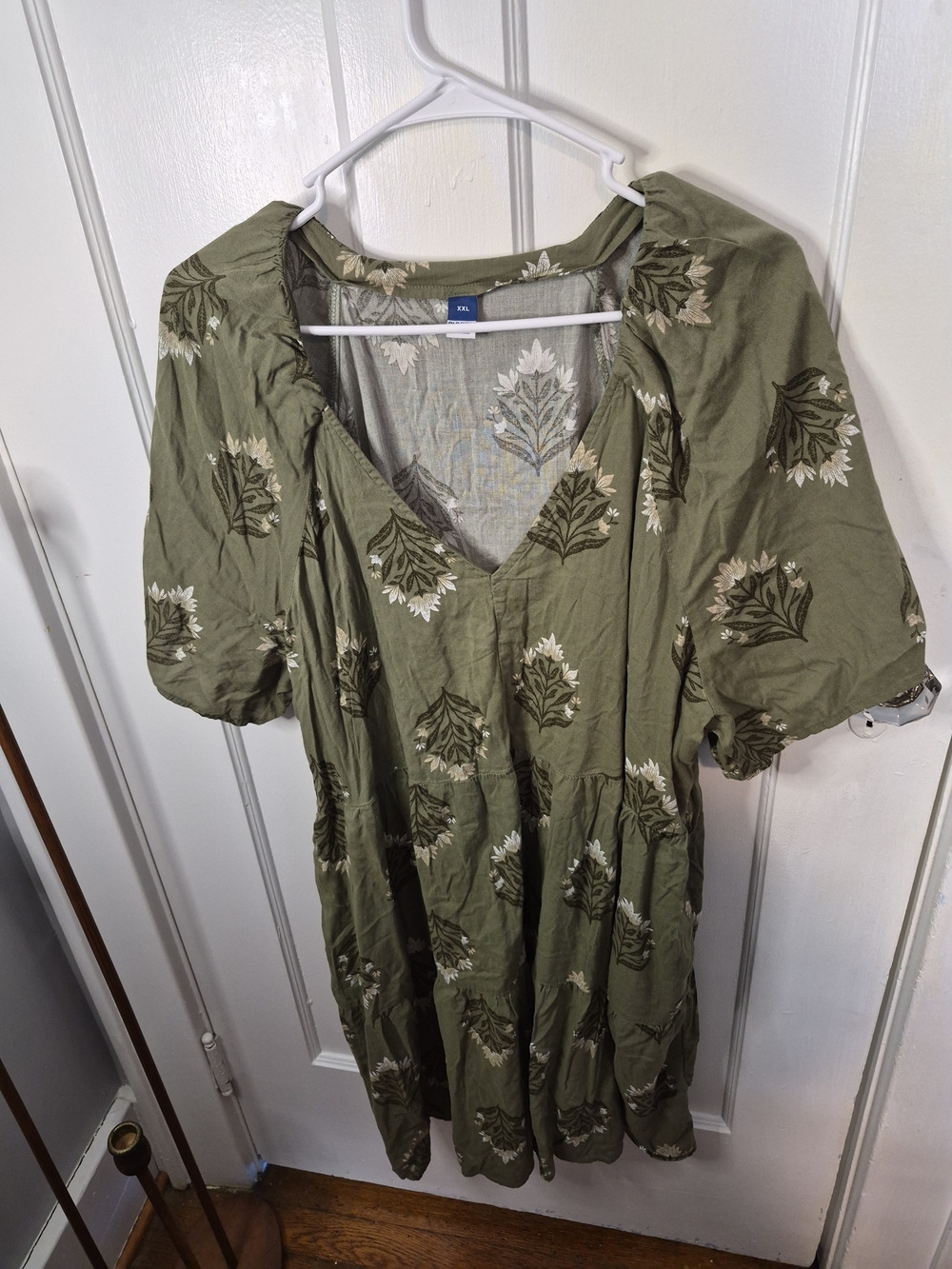 Old Navy Olive Green Floral V-Neck Dress